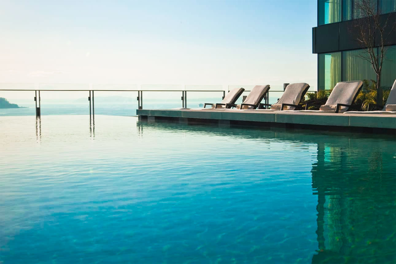 The Infinity Pool with a view of Elliott Bay. Photo courtesy of the Four Seasons Seattle Hotel.
